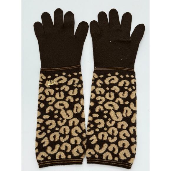 LOUIS VUITTON x Stephen Sprouse Cashmere Silk Leopard Long Gloves*Glitter gold! - Picture 3 of 7